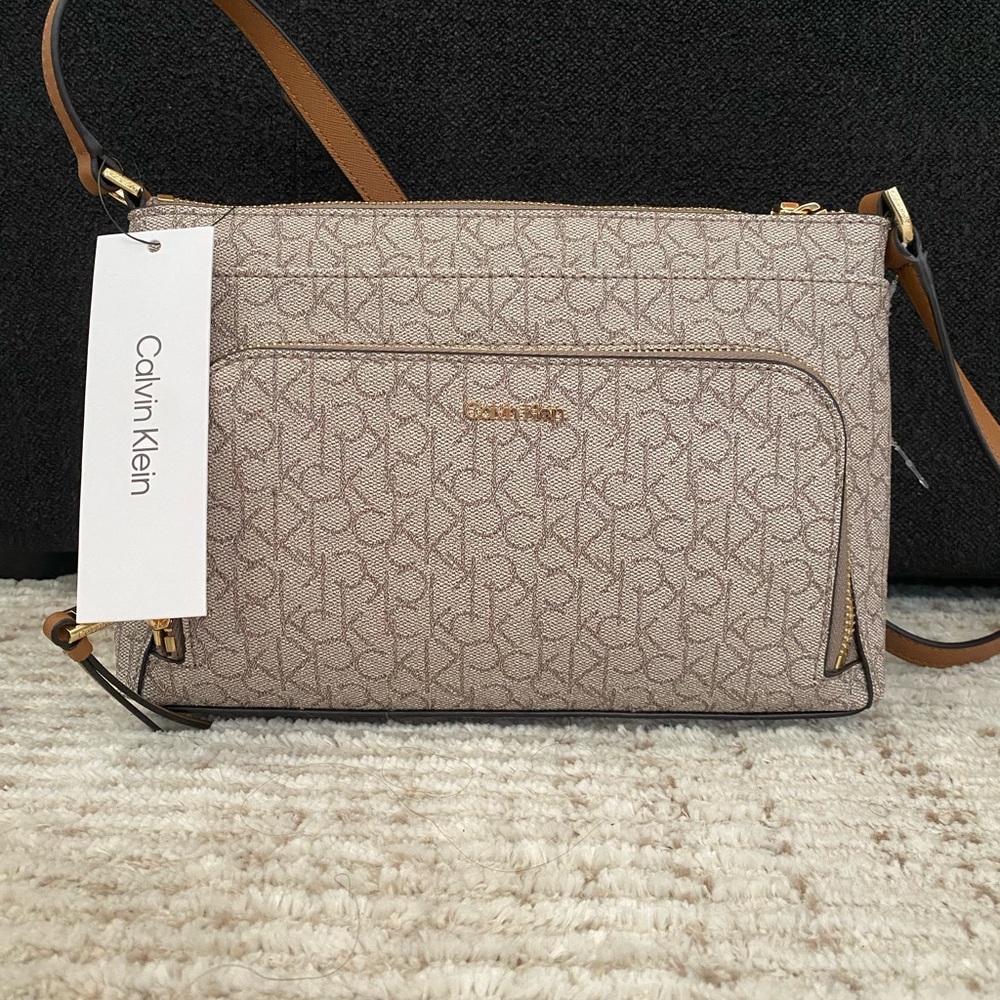 Calvin Klein Beige Monogram Crossbody Bag
